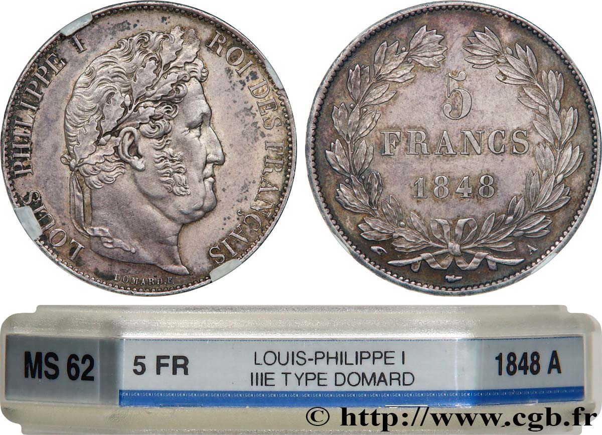 5 francs IIIe type Domard 1848 Paris F.325/17 SUP62 GENI