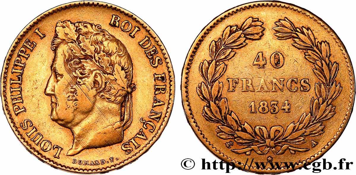 40 francs or Louis-Philippe 1834 Paris F.546/6 VF 