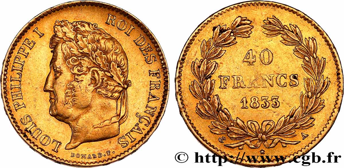 40 francs or Louis-Philippe 1833 Paris F.546/5 XF 