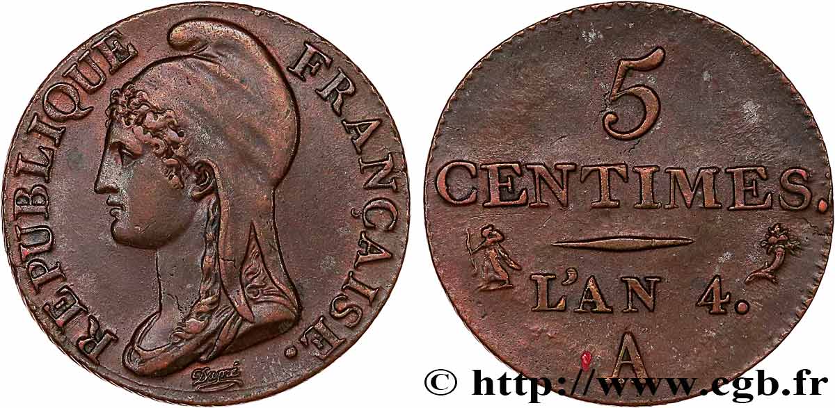 5 centimes Dupré, petit module 1796 Paris F.113/1 SUP55 