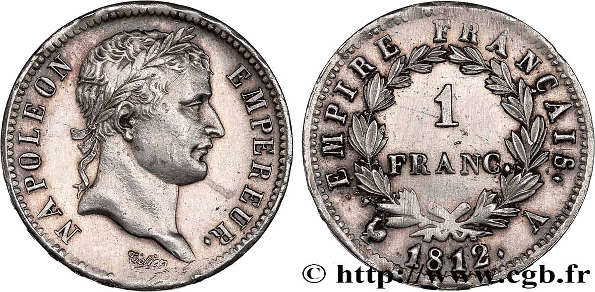 1 franc Napoléon Ier tête laurée, Empire français 1812 Paris F.205/42 TTB+ 