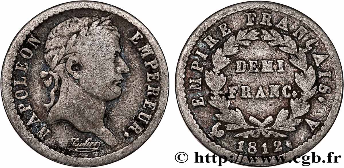 Demi-franc Napoléon Ier tête laurée, Empire français 1812 Paris F.178/35 VF25 