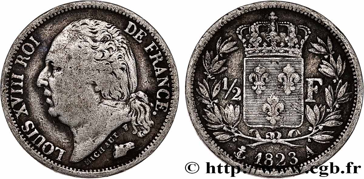 1/2 franc Louis XVIII 1823 Paris F.179/34 TB 