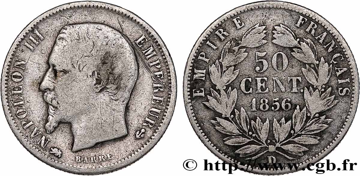 50 centimes Napoléon III, tête nue 1856 Lyon F.187/7 BC 