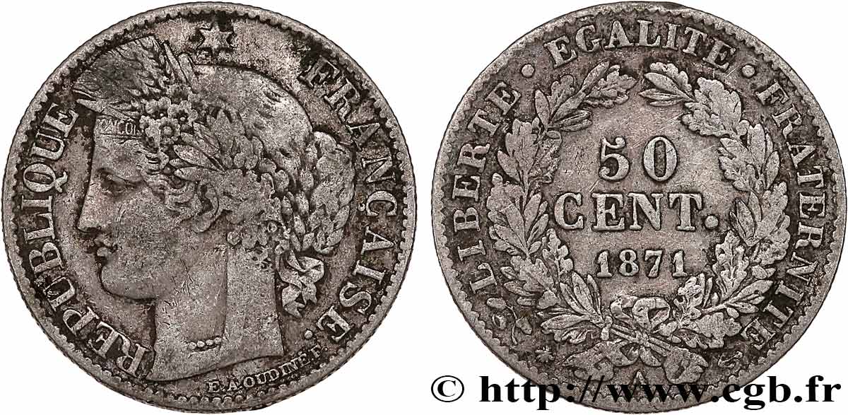 50 centimes Cérès, IIIe République 1871 Paris F.189/1 MB25 