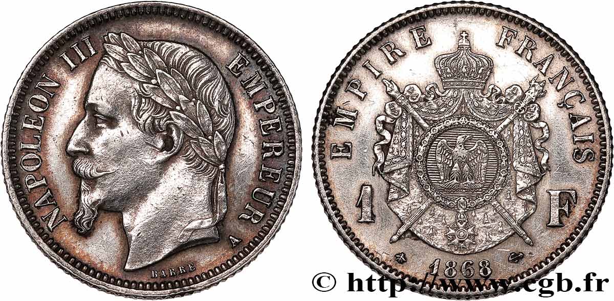 1 franc Napoléon III, tête laurée 1868 Paris F.215/10 AU 