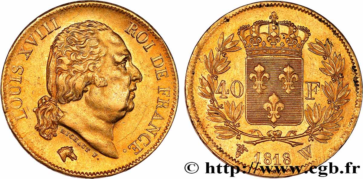 40 francs or Louis XVIII 1818 Lille F.542/8 TTB+ 