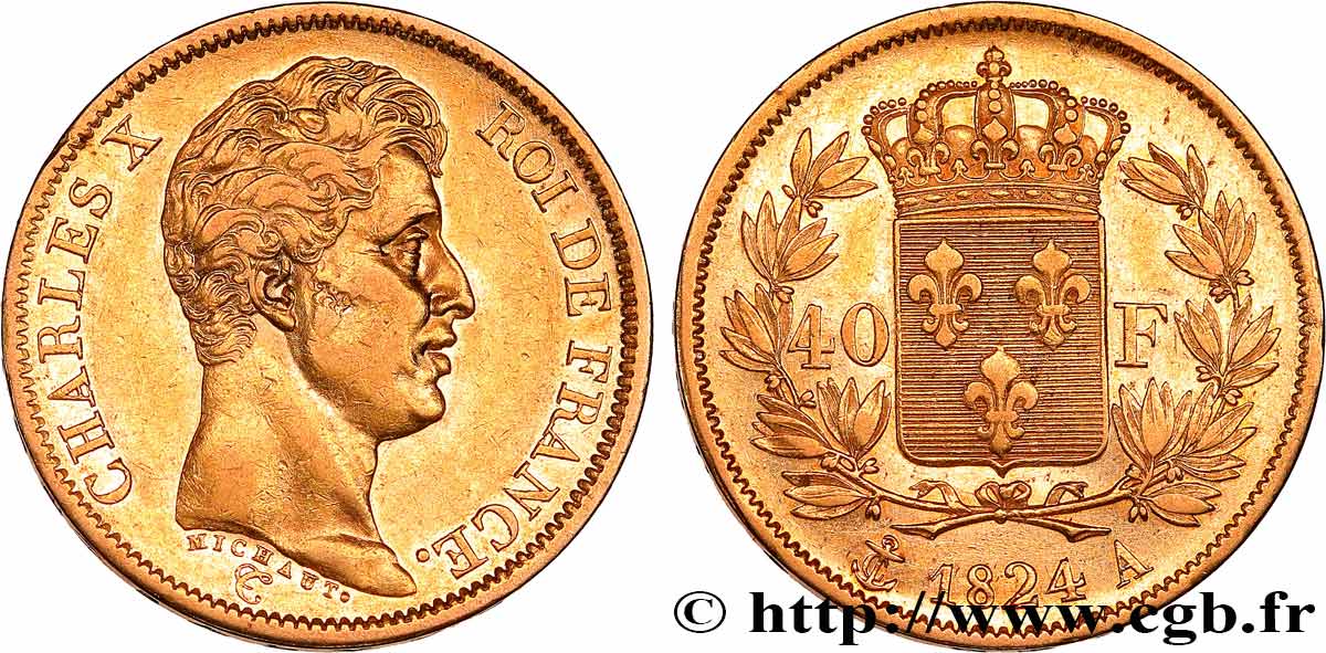 40 francs or Charles X, 1er type 1824 Paris F.543/1 AU 