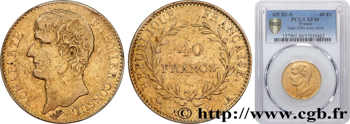 40 francs or Bonaparte Premier Consul 1803 Paris F.536/2 TTB40 PCGS