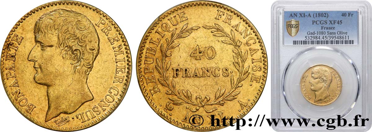 40 francs or Bonaparte Premier Consul 1803 Paris F.536/1 XF45 PCGS