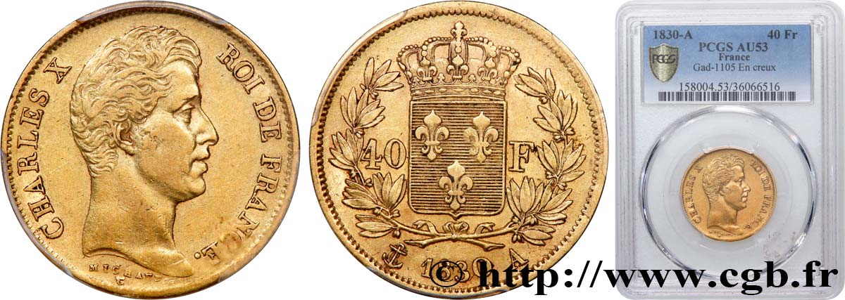 40 francs or Charles X, 2e type 1830 Paris F.544/5 TTB53 PCGS