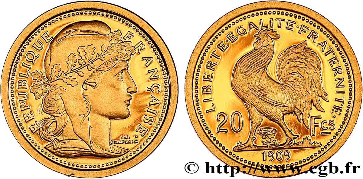 Réplique de 20 francs or Coq 1909 (médaille) n.d.   FDC 