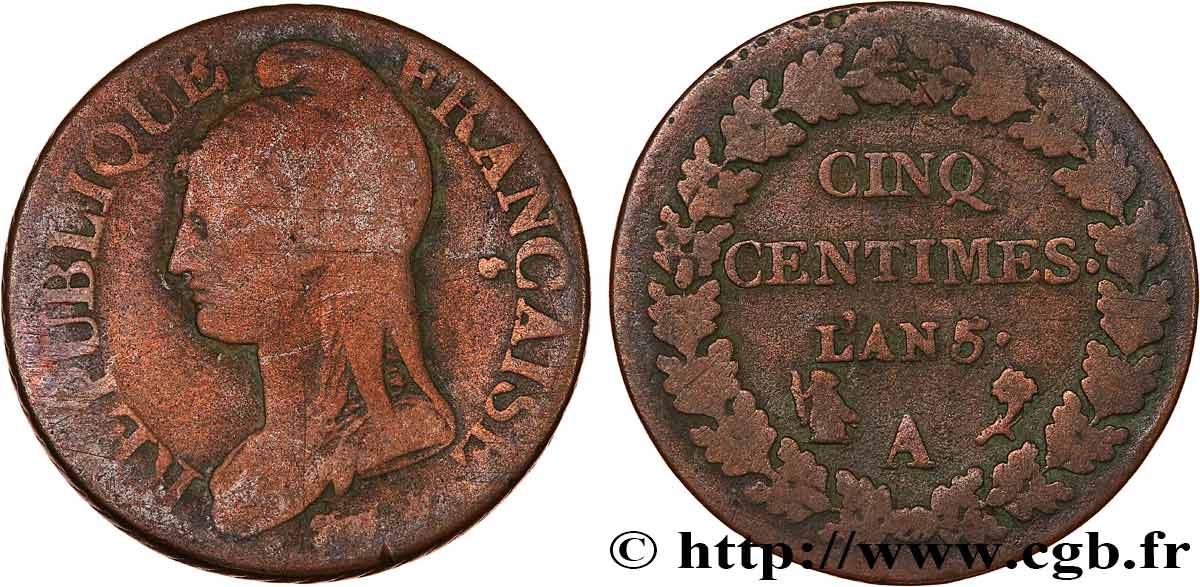 Cinq centimes Dupré, grand module 1797 Paris F.115/1 BC15 