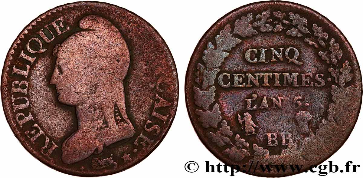 Cinq centimes Dupré, grand module 1797 Strasbourg F.115/20 BC15 