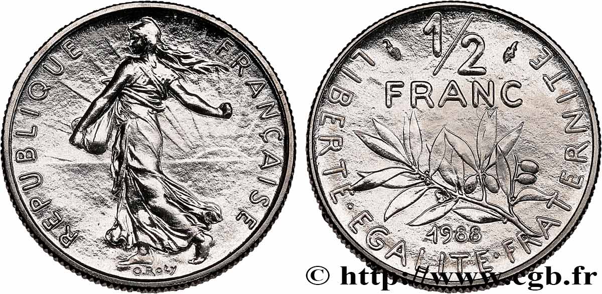 1/2 franc Semeuse, Brillant Universel 1988 Pessac F.198/27 MS 