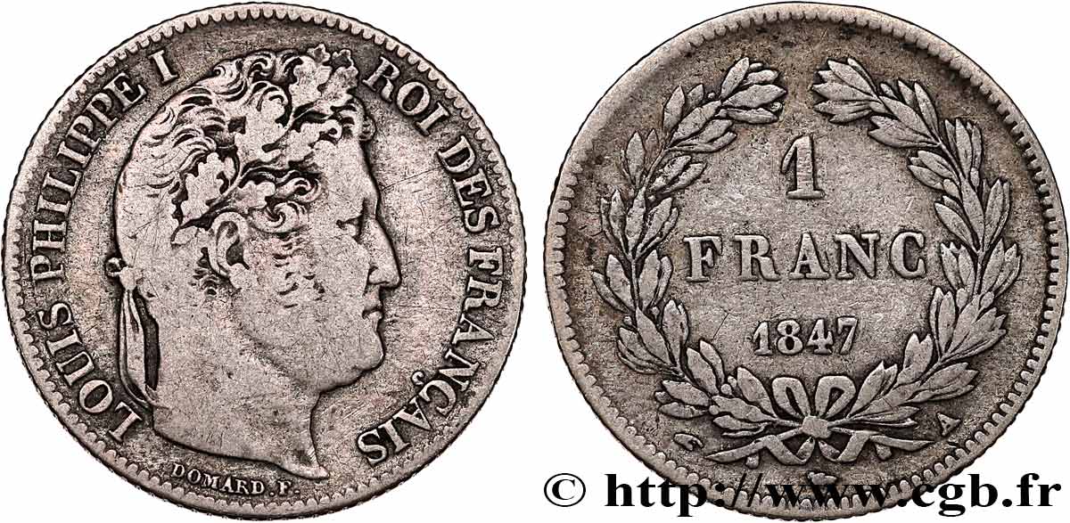 1 franc Louis-Philippe, couronne de chêne 1847 Paris F.210/110 TB20 