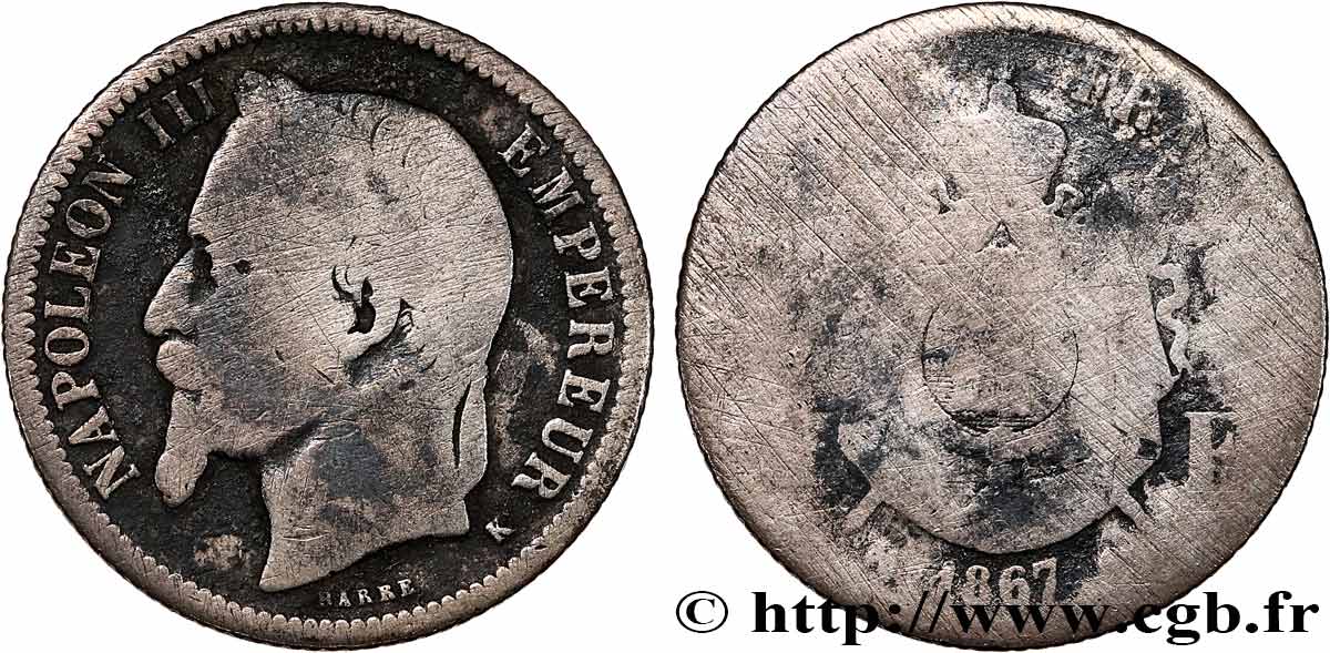 1 franc Napoléon III, tête laurée 1867 Bordeaux F.215/9 AB 