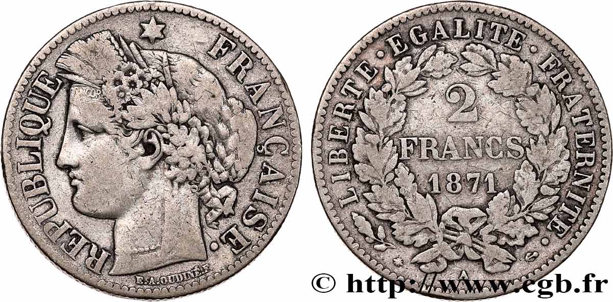 2 francs Cérès, avec légende 1871 Paris F.265/5 MB 