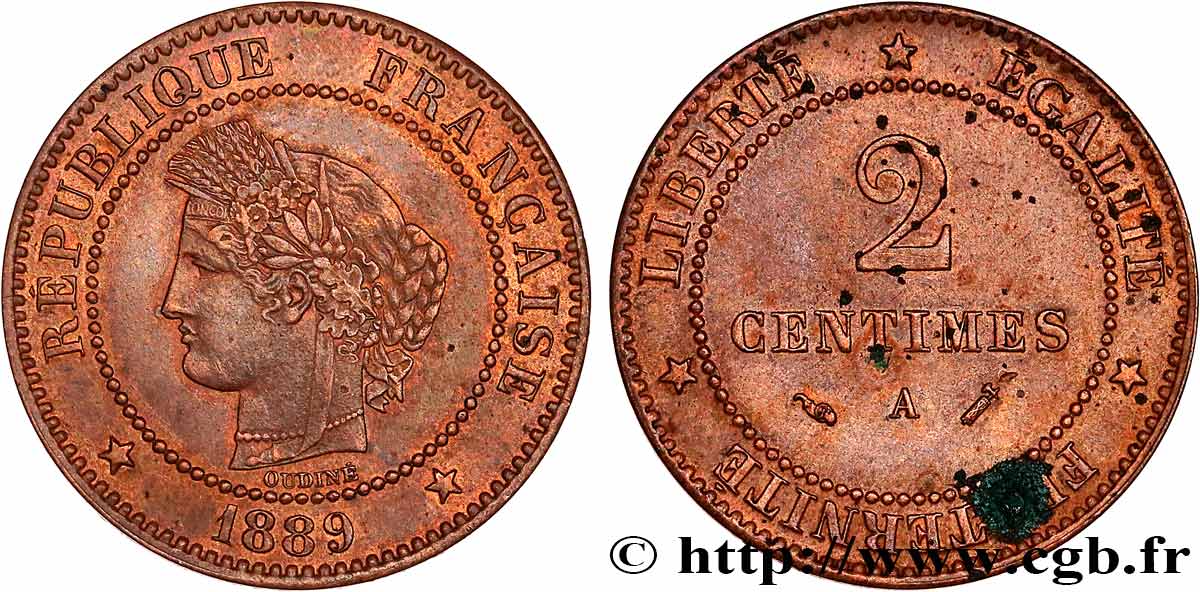 2 centimes Cérès 1889 Paris F.109/15 AU 