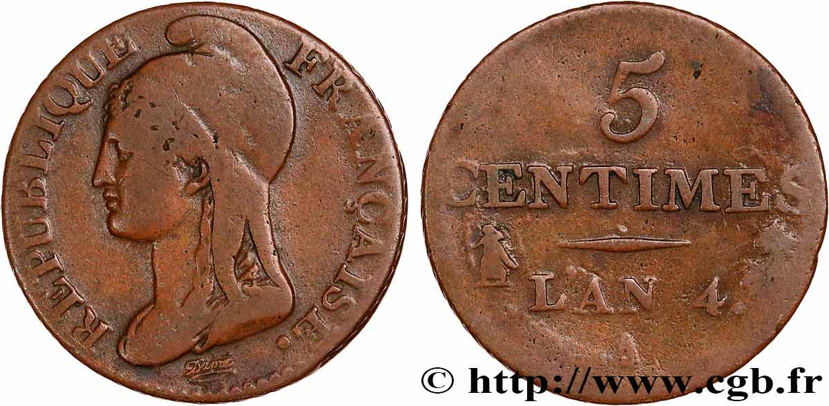 5 centimes Dupré, petit module 1796 Paris F.113/1 F15 