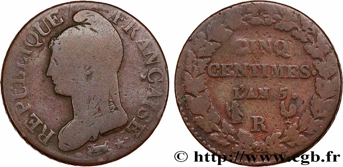 Cinq centimes Dupré, grand module 1797 Orléans F.115/28 BC15 