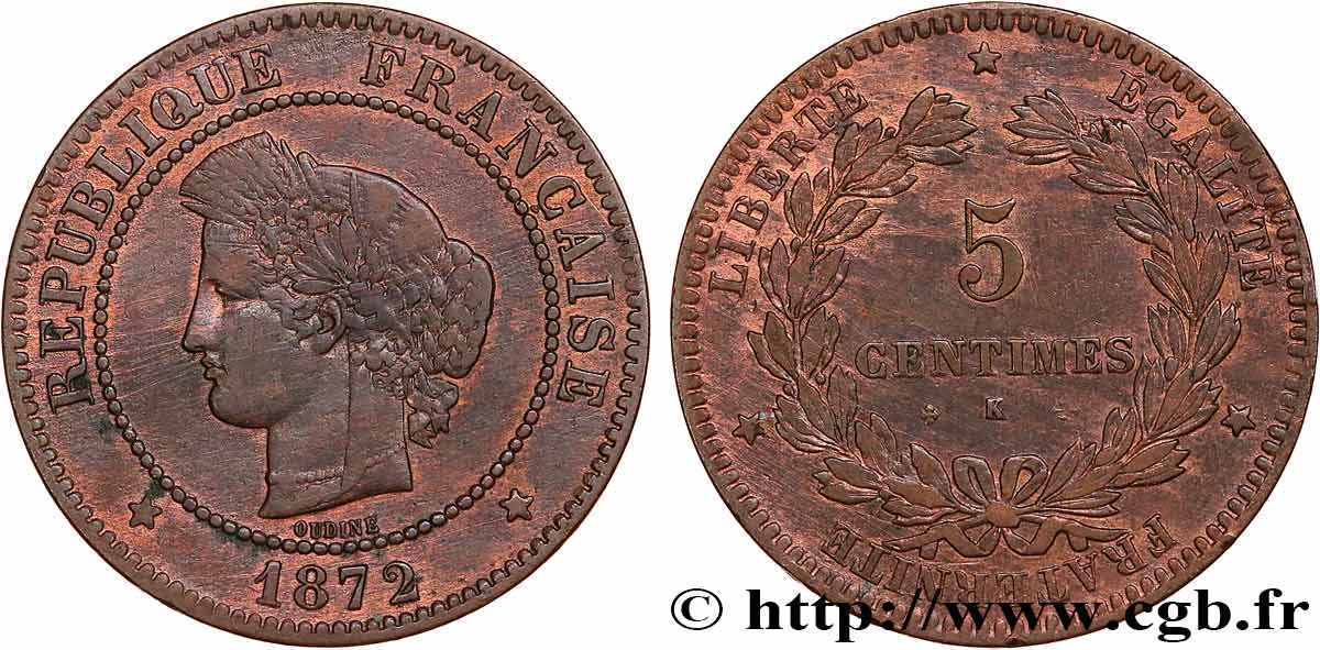 5 centimes Cérès 1872 Bordeaux F.118/6 VF 
