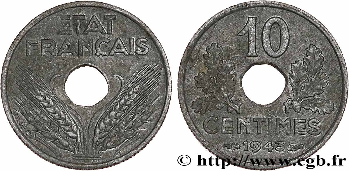10 centimes État français, petit module 1943  F.142/2 TTB+ 