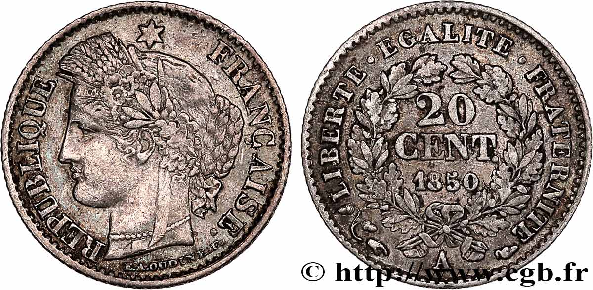 20 centimes Cérès, IIe République 1850 Paris F.146/3 TB+ 