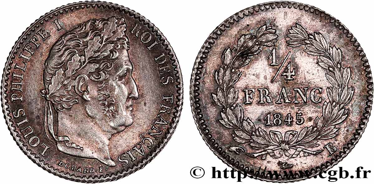 1/4 franc Louis-Philippe 1845 Rouen F.166/103 EBC60 