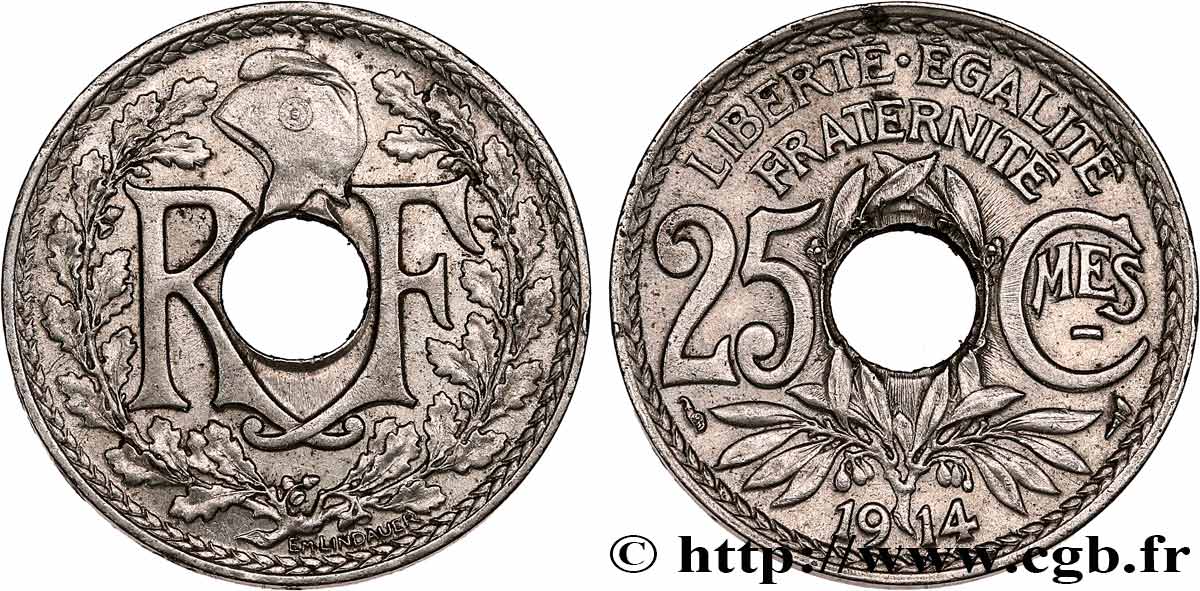 25 centimes Lindauer, Cmes souligné 1914  F.170/2 q.SPL 