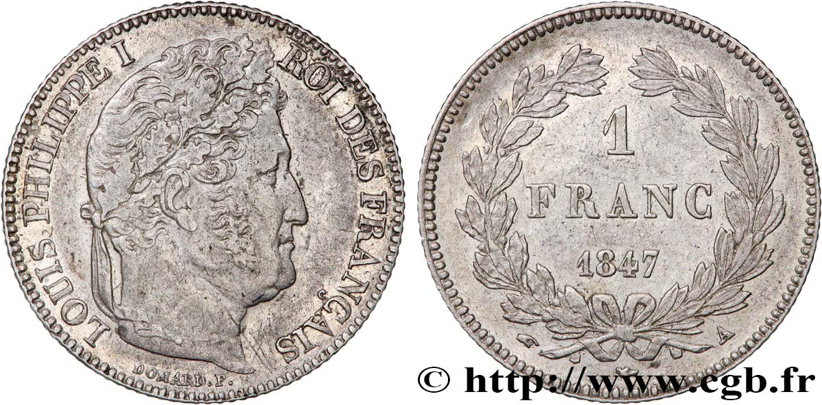 1 franc Louis-Philippe, couronne de chêne 1847 Paris F.210/110 TTB 
