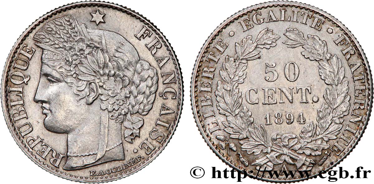 50 centimes Cérès, Troisième République 1894 Paris F.189/15 AU 