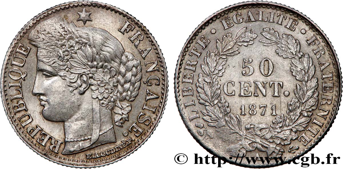 50 centimes Cérès, Troisième République 1871 Paris F.189/1 XF 