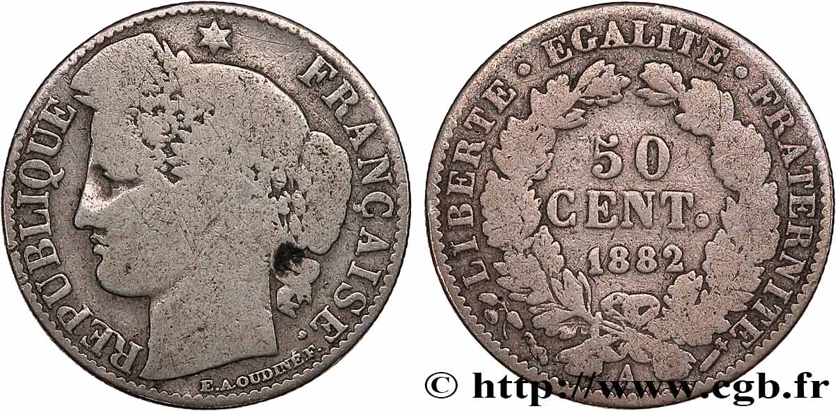 50 centimes Cérès, IIIe République 1882 Paris F.189/10 RC 