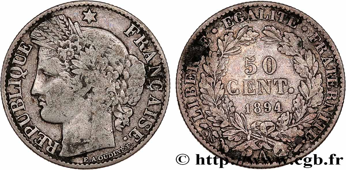 50 centimes Cérès, Troisième République 1894 Paris F.189/15 TB 