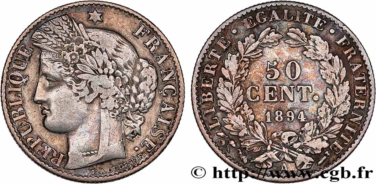 50 centimes Cérès, Troisième République 1894 Paris F.189/15 TB+ 