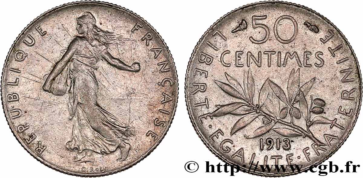 50 centimes Semeuse 1913 Paris F.190/20 fVZ 