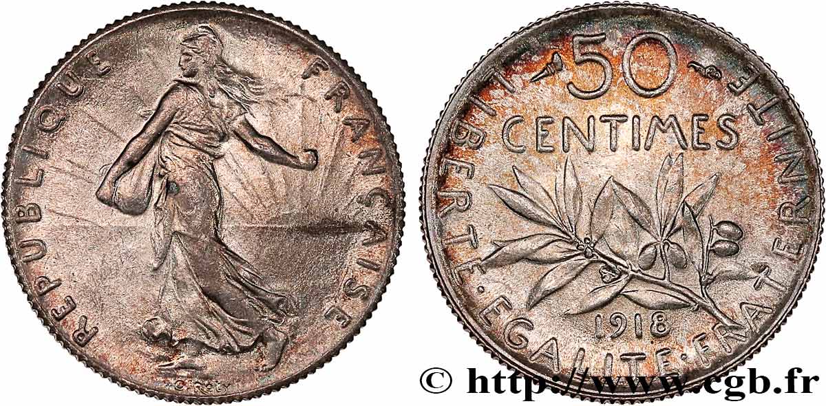 50 centimes Semeuse 1918  F.190/25 SUP62 