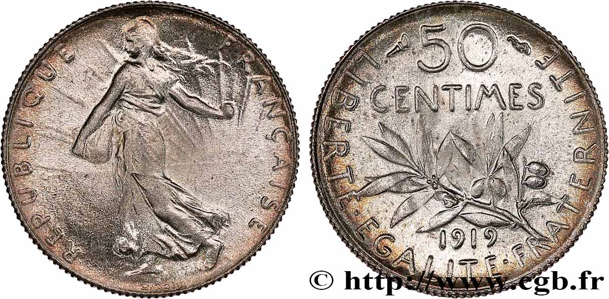 50 centimes Semeuse 1919 Paris F.190/26 MS63 