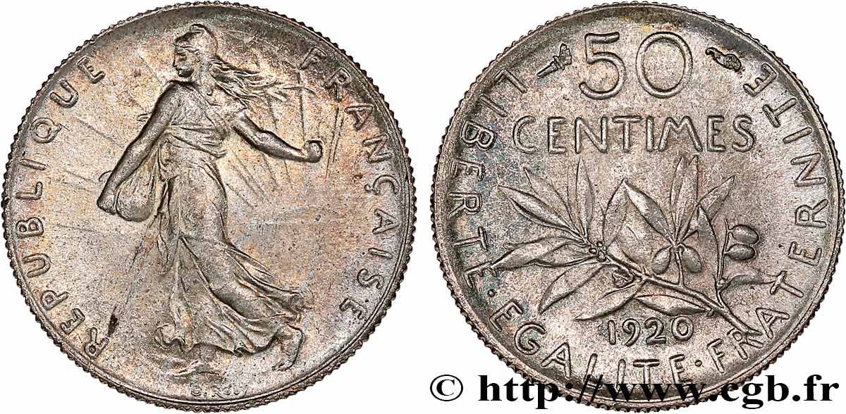 50 centimes Semeuse 1920 Paris F.190/27 MS62 