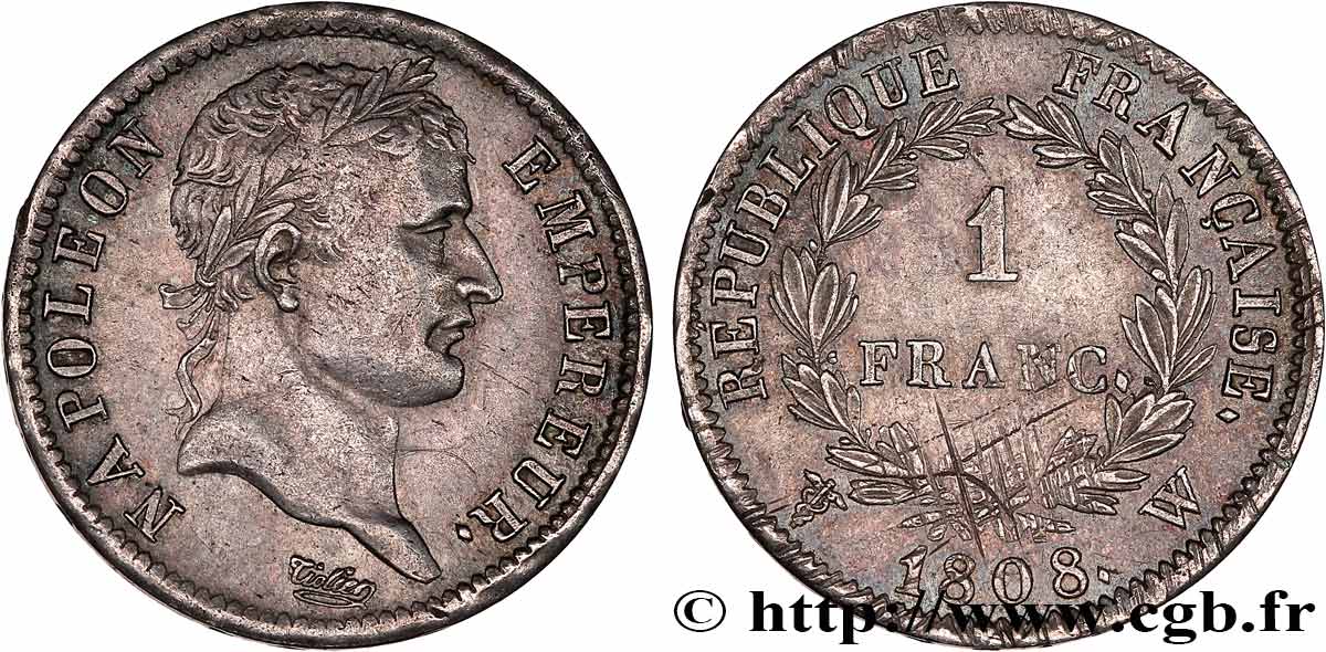 1 franc Napoléon Ier tête laurée, République française 1808 Lille F.204/15 BB40 