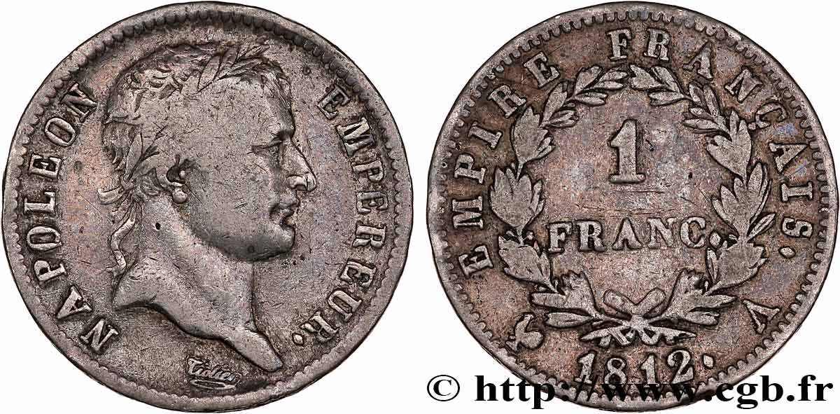 1 franc Napoléon Ier tête laurée, Empire français 1812 Paris F.205/42 S25 
