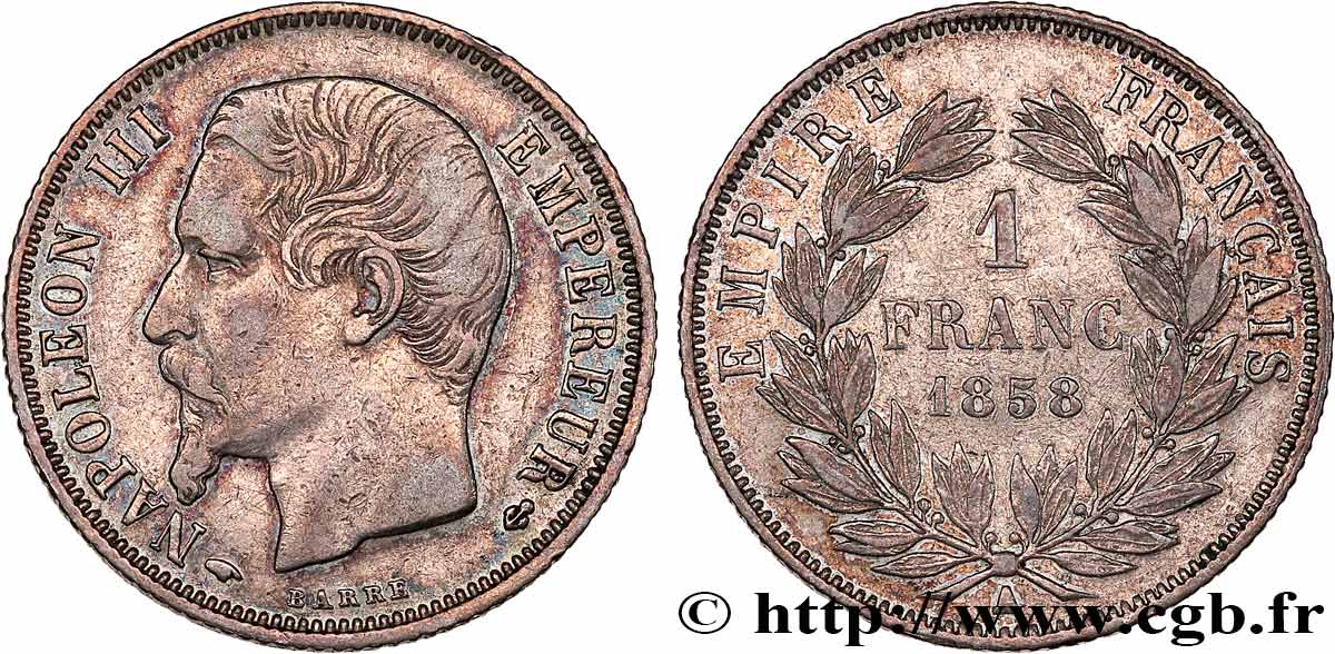 1 franc Napoléon III, tête nue 1858 Paris F.214/11 SS 
