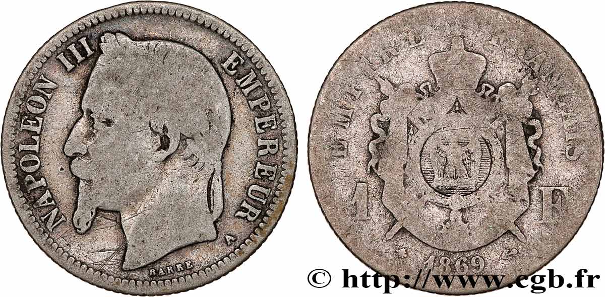 1 franc Napoléon III, tête laurée 1869 Paris F.215/12 B8 