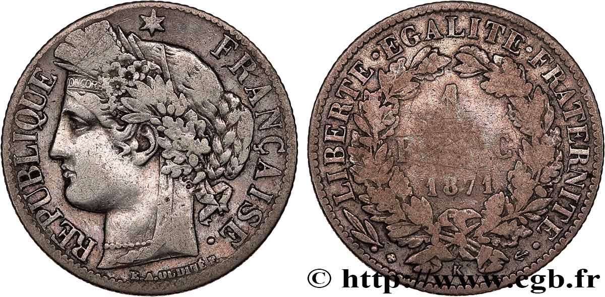 1 franc Cérès, IIIe République 1871 Bordeaux F.216/3 BC 
