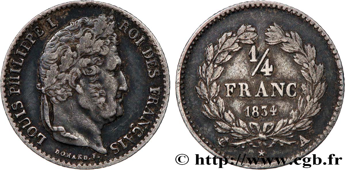 1/4 franc Louis-Philippe 1834 Paris F.166/37 fSS 