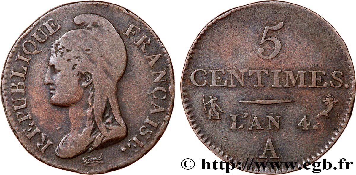 5 centimes Dupré, petit module 1796 Paris F.113/1 VF 