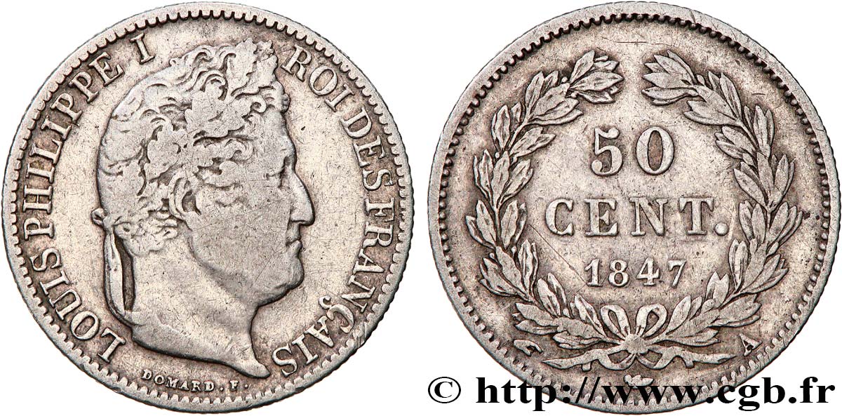 50 centimes Louis-Philippe 1847 Paris F.183/13 VF 