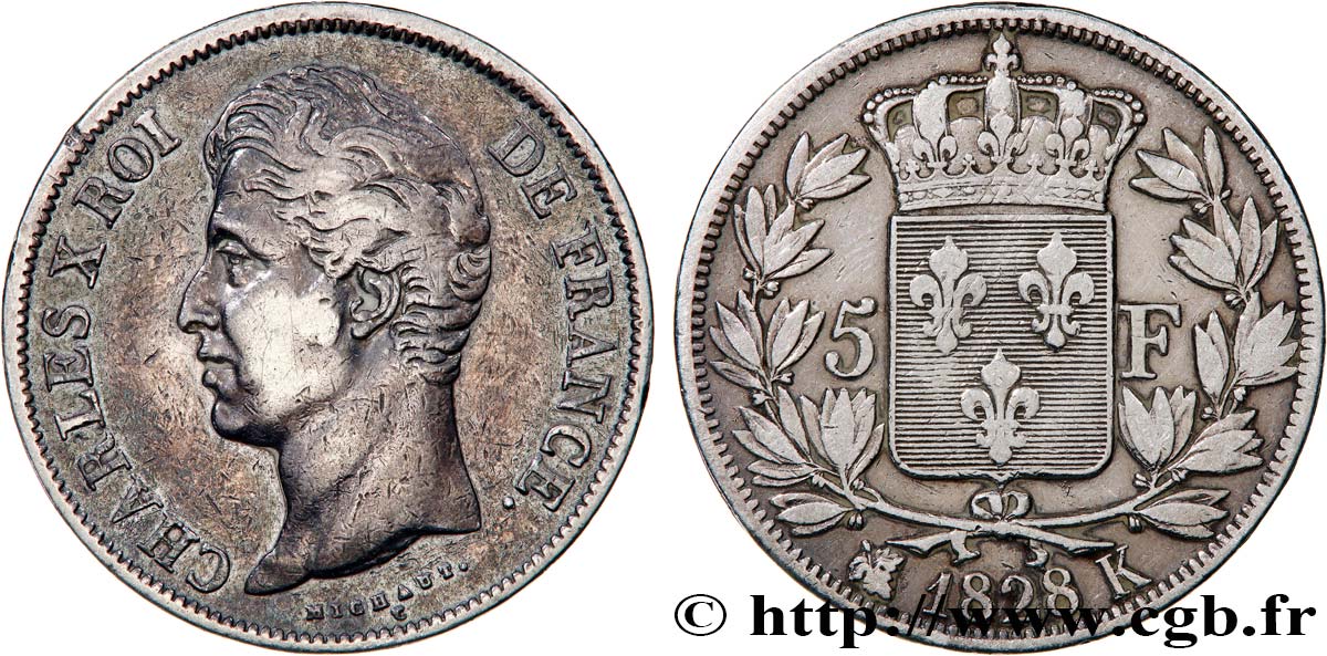 5 francs Charles X, 2e type 1828 Bordeaux F.311/20 MB 