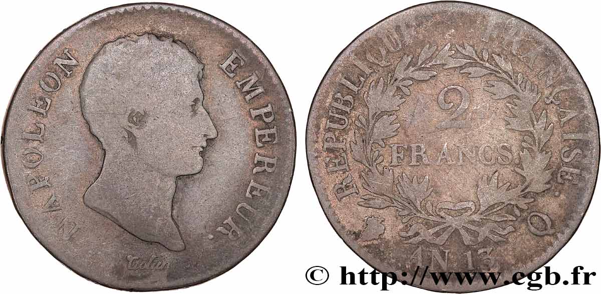 2 francs Napoléon Empereur, Calendrier révolutionnaire 1805 Perpignan F.251/23 VG 